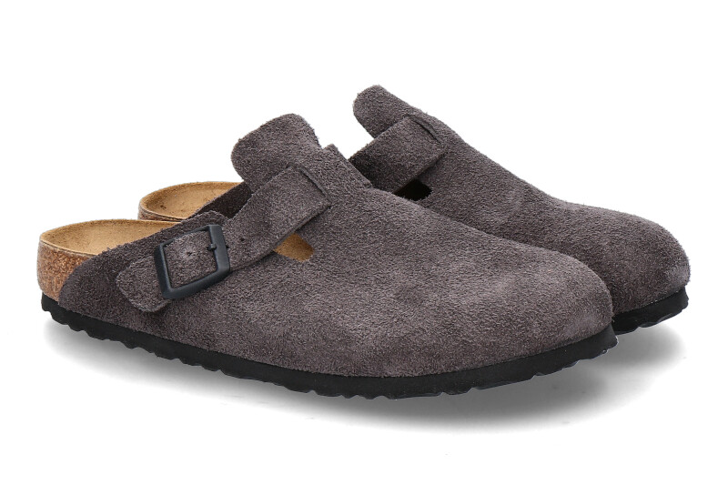 Birkenstock clogs BOSTON SCHMAL VELOURS BS- velvet grey/ dunkelgrau