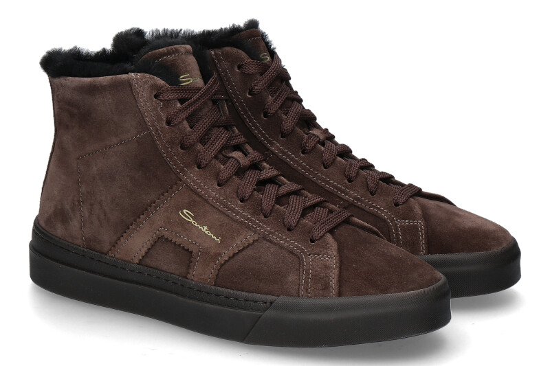 Santoni Herren- High Top Sneaker gefüttert VELOUR- dark brown/dunkelbraun