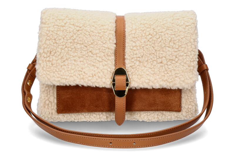 Coccinelle shoulder bag DORIAN ECO SHEARLING SUEDE LEATHER- natural/cuir