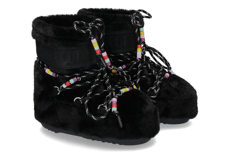 Moon Boot Bootie ICON LOW FAUX FUR BEADS- black/schwarz