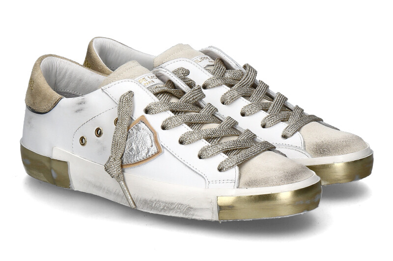 Philippe Model Damen- Sneaker PRSX VEAU DAIM- weiss/gold