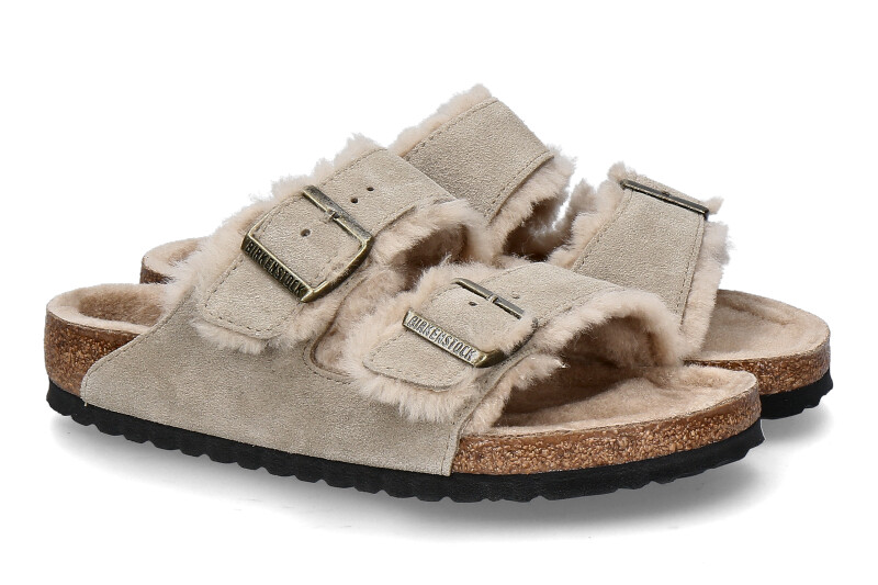 Birkenstock Pantolette ARIZONA SHEARLING NORMAL velourleder- taupe