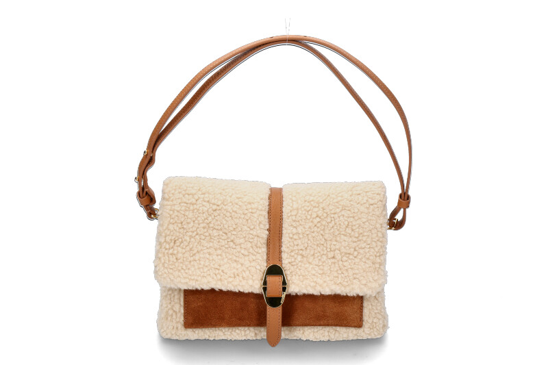 Coccinelle shoulder bag DORIAN ECO SHEARLING SUEDE LEATHER- natural/cuir