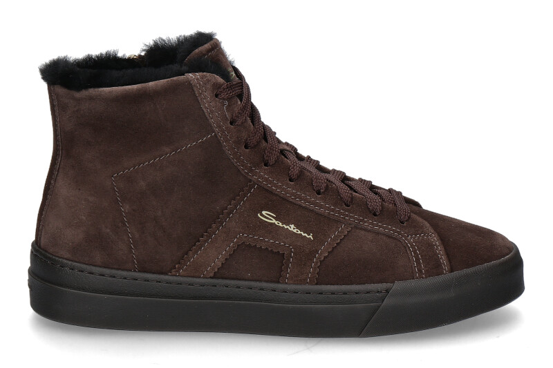 Santoni men's High Top sneaker lined VELOUR- dark brown/dunkelbraun