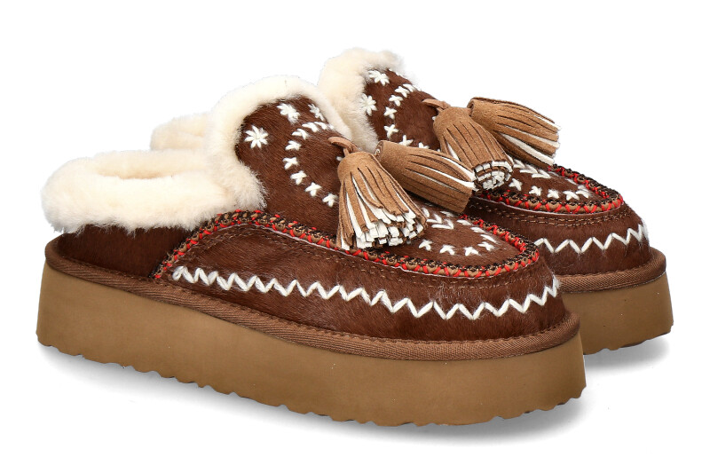 Nan-Ku Couture Pantolette gefüttert CAMEL