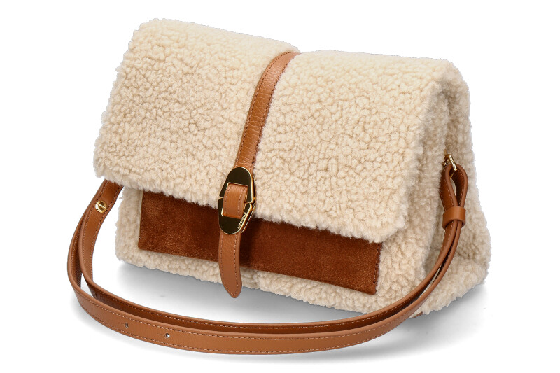 Coccinelle shoulder bag DORIAN ECO SHEARLING SUEDE LEATHER- natural/cuir